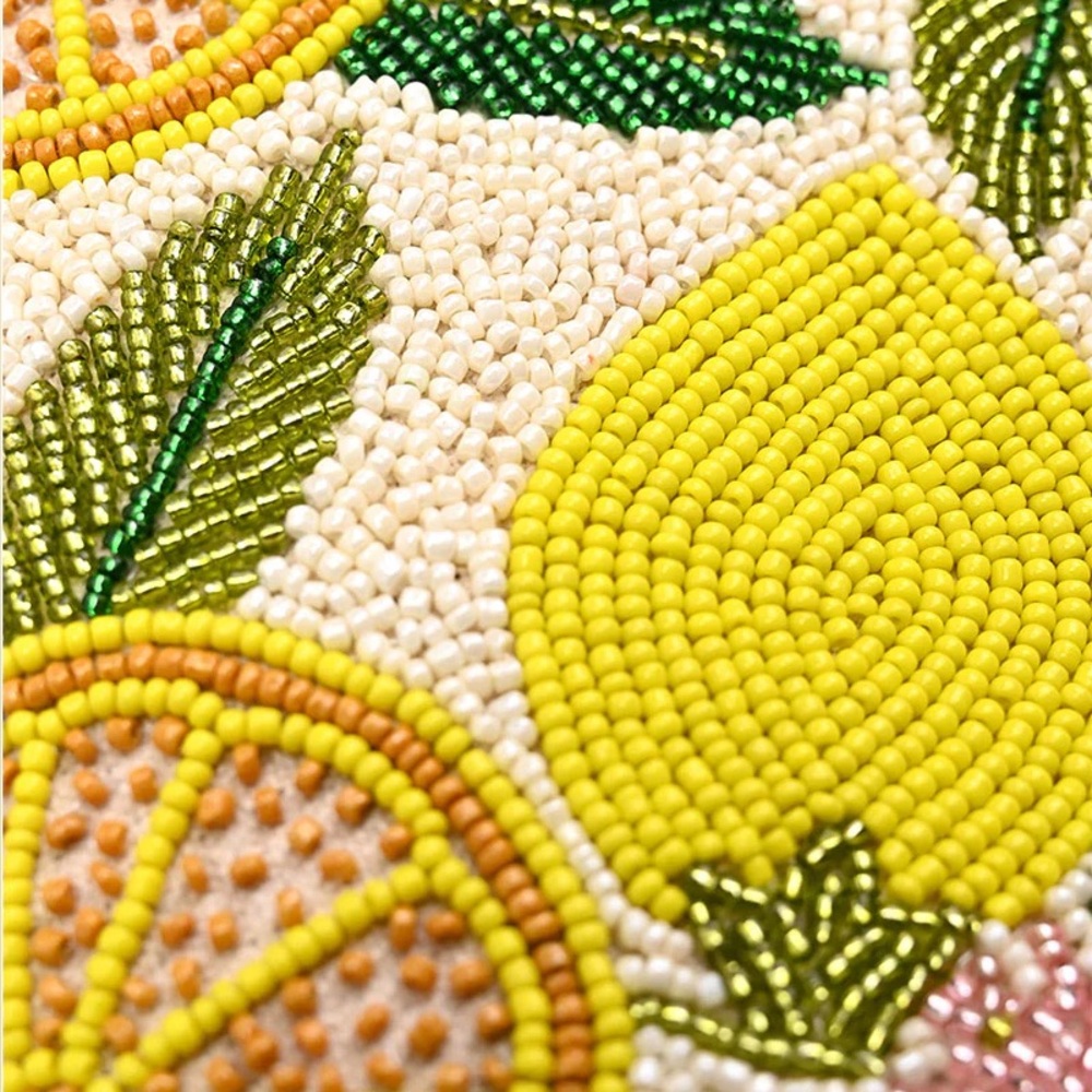 Beaded Lemon Motif Handheld Clutch - Yellow/Green - Picture 3 of 10